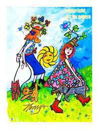 Two Flower Children Commune With the Sun. Whimsical Art ...