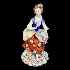 1930's German Sitzendorf Porcelain Figurine Young Girl With Flower Hat on Tree Stump - Etsy