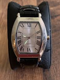 SKC Women's Quartz Watch Silver Tone Black Leather Band ...