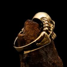 MENS BRASS BIKER SKULL AND BONES RING LUCKY NUMBER 13 SYMBOL ...