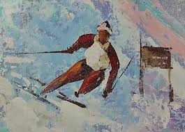 K. Lantz snow skiing original painting 30" Artists Guild of ...
