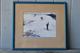 Vintage John Chetcuti Watercolor Painting Slope Side Ski ...