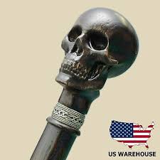 Vintage Men's Stylish Carved Cool Walking Stick Black Full Wooden Cane Skull New | eBay