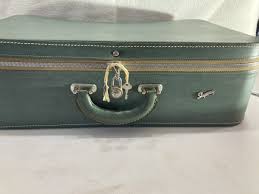 Vintage Skyway Blue Leather Suitcase Luggage 21x14x7 Walsco ...