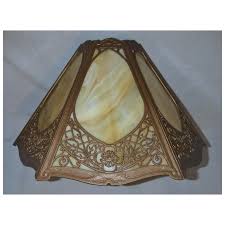 1930s Art Nouveau Double-Light Slag Glass Lamp - Rainaud. For Sale at Ruby Lane