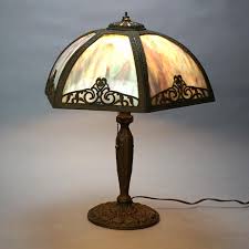 Antique Bradley and Hubbard School Arts and Crafts Bent Slag Glass Panel Lamp C1920 at 1stDibs | bradley and hubbard lamp