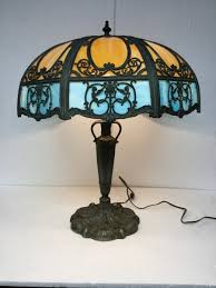Large Antique Slag Glass Panel Lamp Empire Chicago Art ...