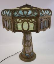 Sold at Auction: Antique Slag Glass Lamp W Octagon Shade