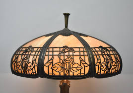 Antique Caramel Bent Glass Eight Panel Shade Table Lamp Morning Glory Details | eBay