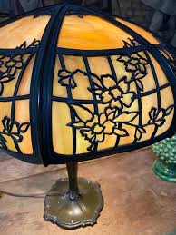 Early 20th Century Table Lamp with Glass and Pierced Metal Shade at 1stDibs | pierced metal table lamp