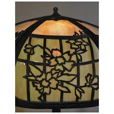 Slag Glass Panel Lamp By the Empire Lamp Company with Two Color Shade. For Sale at Ruby Lane