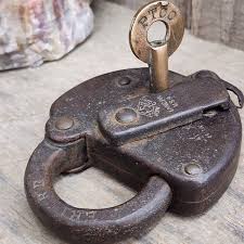 Antique FS Hardware Fraim Slaymaker Erie Railroad Steel Switch Lock & Brass Key - Before Times Shop