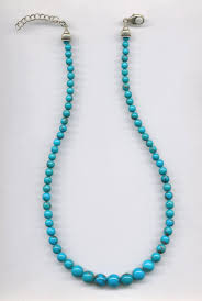 STERLING EGYPTIAN TURQUOISE ROUND BEADS NECKLACE - 18-19.5 ...