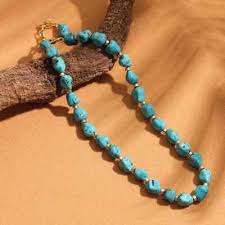 Handmade artificial turquoise necklace with 18inch Jasper ...