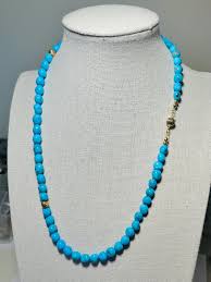 14k Solid Gold Beaded Sleeping Beauty Turquoise Jewelry 4mm ...