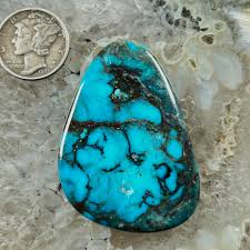 A fantastic black spiderweb, smoky Bisbee Turquoise cabochon ...