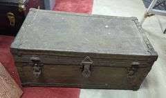 Antique Trunk With Metal Detailing And 2 Non-Matching Tray ...