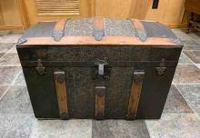 Sold at Auction: Antique Metal Covered Round Top Travel Trunk c.1880