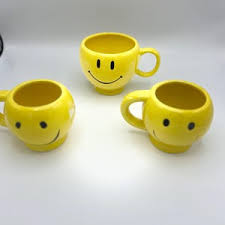 Happy SMILE Smiley Face Yellow Coffee Cup Mug X 3 - Etsy Ireland