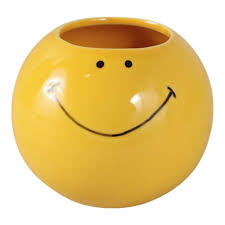 Liv & Skye 3.5 in. Yellow Stoneware Round Smiley Face Design Storage Desk Accessories 22304 - The Home Depot