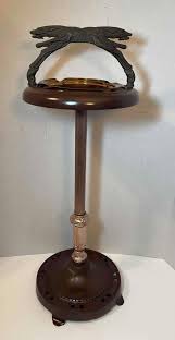 antique vtg stately greyhound dogs ashtray smoke stand coffee gold amber colors