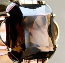Large Machine Age Art Deco 14K Yellow Gold Smoky Quartz ...