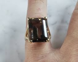 Womens Vintage Estate 14k Yellow Gold Smoky Quartz Ring ...
