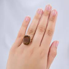Ladies Intaglio Smoky Quartz Ring Yellow Gold