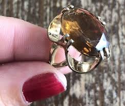 Vintage 18kt Plated Large Cognac Glass Faceted Oval Raised Cocktail Ring 7 | eBay Australia