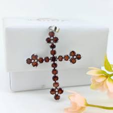 Sterling Silver Garnet Cross Pendant: January Birthstone Jewelry - Etsy Israel