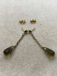 MILROS ITALY 14K (585) Yellow Gold Smoky Quartz DANGLE DROP Earrings 3.4gr. | eBay