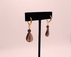 Long Chain Necklace With Smoky Quartz Gemstones and Quatrefoil Design With Matching Earrings - Etsy