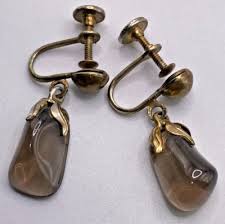 Vintage Gold Tone Black Glass Drop Earrings | eBay