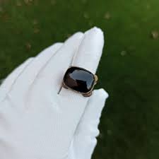 Black Onyx Ring Massive Gemstone Vintage Brass Rectangle ...