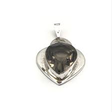 925 Sterling Silver Vintage Smoky Quartz Heart Pendant ...