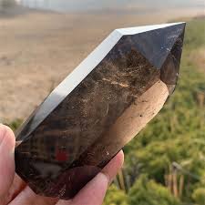 300g Natural Smokey quartz Obelisk Quartz Crystal Point Wand ...