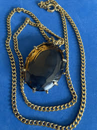 Art Deco Style Oval Amber Glass 24” Pendant Necklace Prong Set Diamond Cut Y16 | eBay