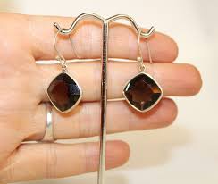 Sterling Silver Earrings with Smoky Quartz Natural Stone