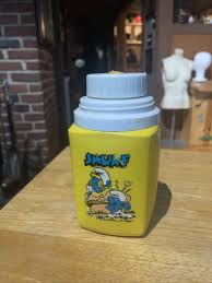 VTG 1980's SMURFS Yellow Thermos Bottle Flip Up Sip Top 8oz | eBay