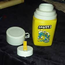 Vintage 1980s plastic Smurf lunch box with thermos.... | Depop