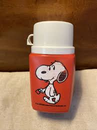 Red 8 oz Vintage Snoopy Peanuts Plastic Lunchbox Thermos | eBay