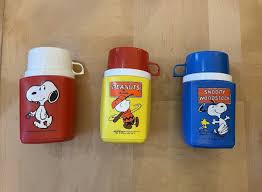 3 Vintage Snoopy Thermos Bottles Charlie Brown Red Yellow ...