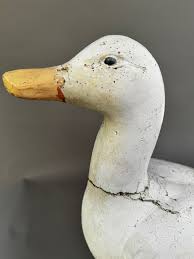 Vintage Handcrafted Concrete Duck Garden Sculpture | Chairish