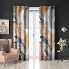 Pastel Abstract Leaf Curtains, Contemporary Style Color ...