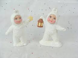 Vintage Snow Baby Ornaments Set of 2 Glitter Mica Bisque ...