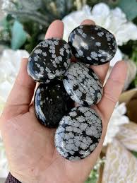 Snowflake Obsidian Palm Pillow Pocket Stone - Awakenings