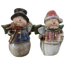 Snowmen With Holly Wings Salt and Pepper. For Sale at Ruby Lane