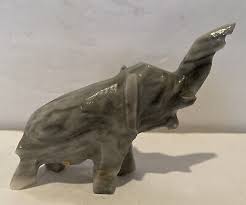 Marble Stone Carved Elephant Figurine Gray & White Stripes 4” Long Beautiful | eBay