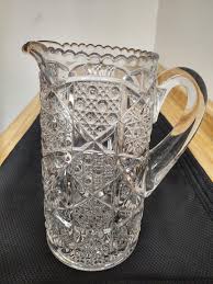 Vtg. Pressed Glass; Clear, Large Pitcher W/applied Handle ...