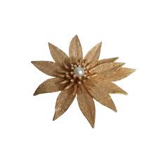 Vintage Floral Gold Pearl & Clear Stones Jewelry Brooch Pin ...